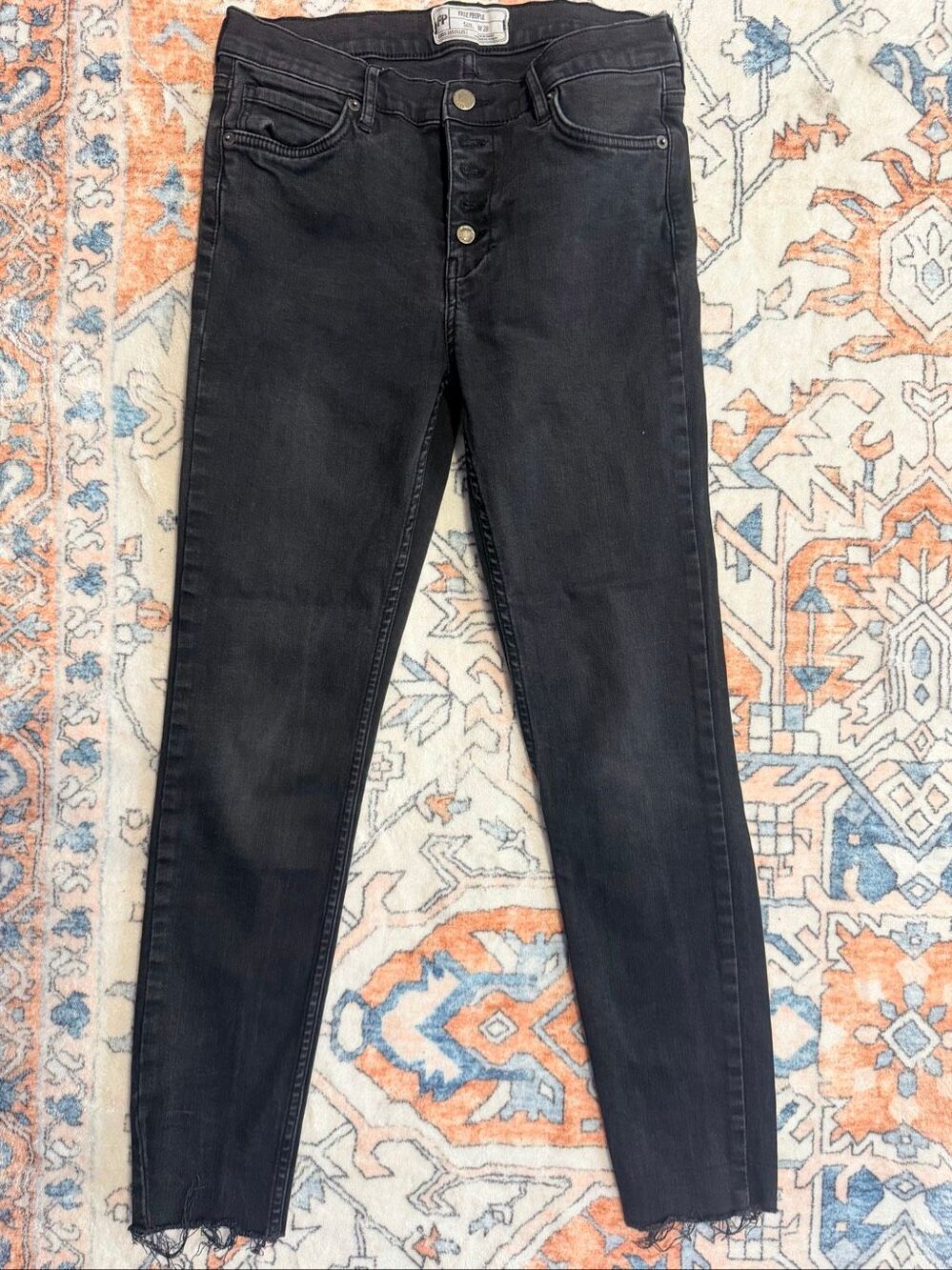 Free People We The Free Dark Wash High Rise Button Fly Jeans Size 28 Distressed